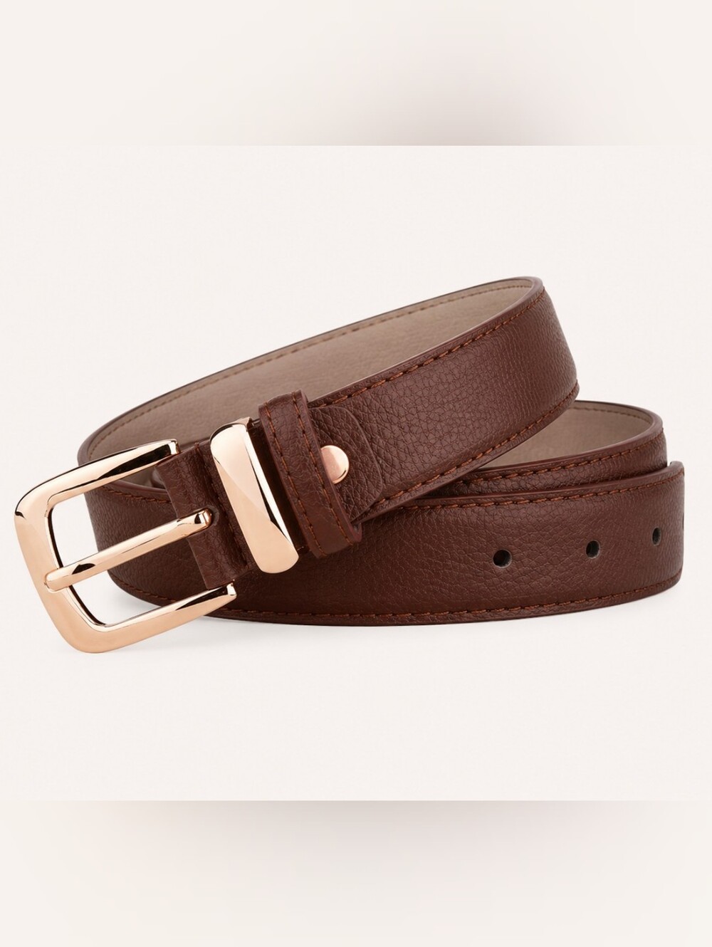 Classic Brown Leather Belt with Gold Hardware - Picture 2 of 4